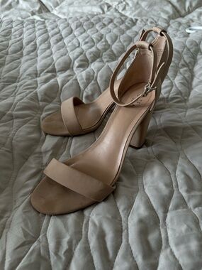 Call It Spring Tan Beige Vegan Block Heel Sandals Adjustable Ankle Strap Chic 10